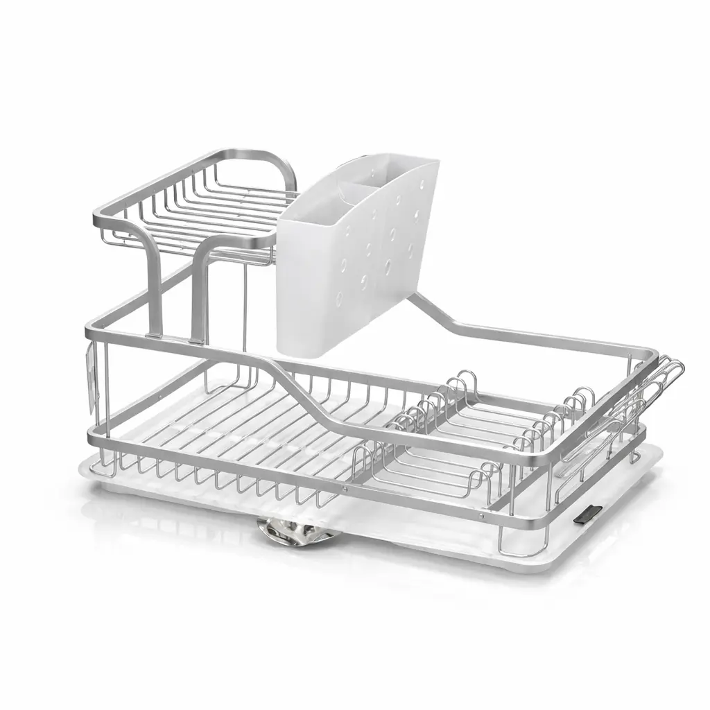 Égouttoir à vaisselle en aluminium à deux niveaux avec porte-couverts 62028