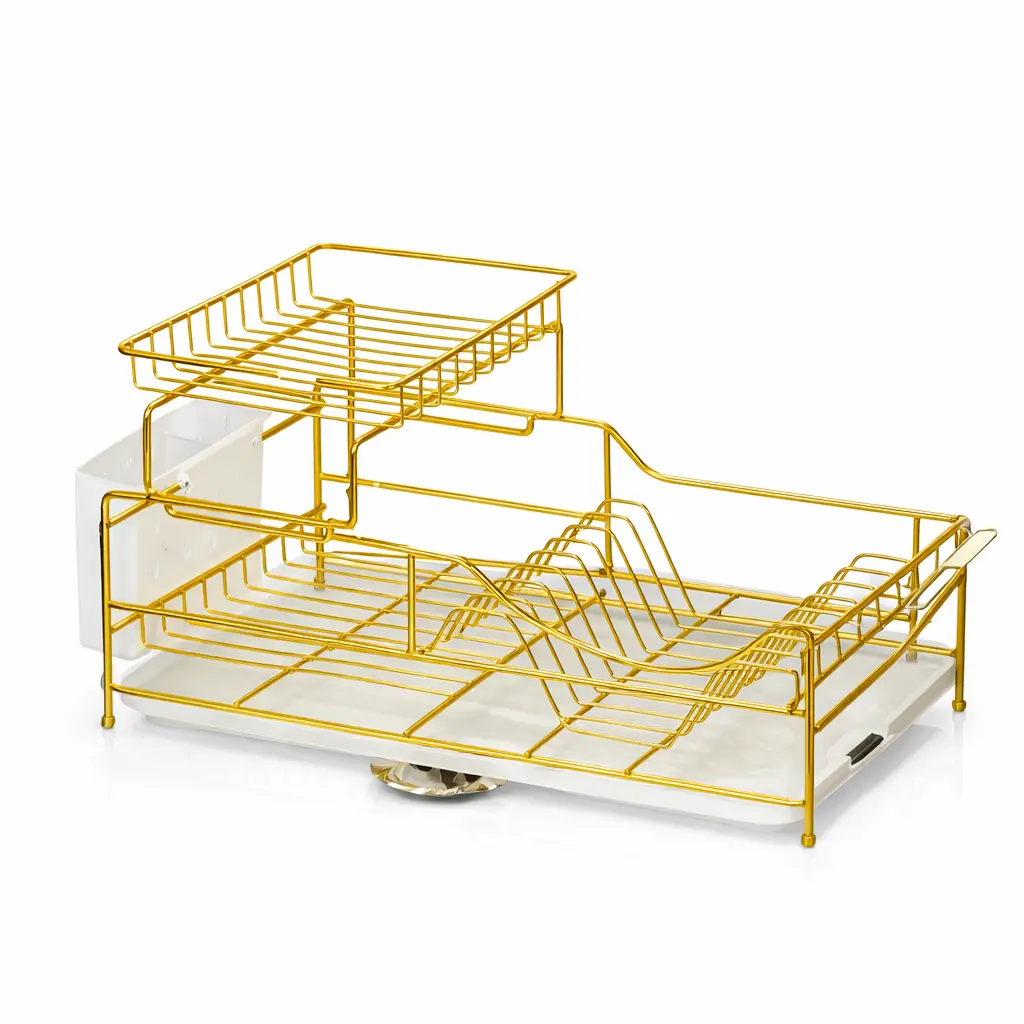 Égouttoir à vaisselle doré 2 niveaux avec support multifonction 62145