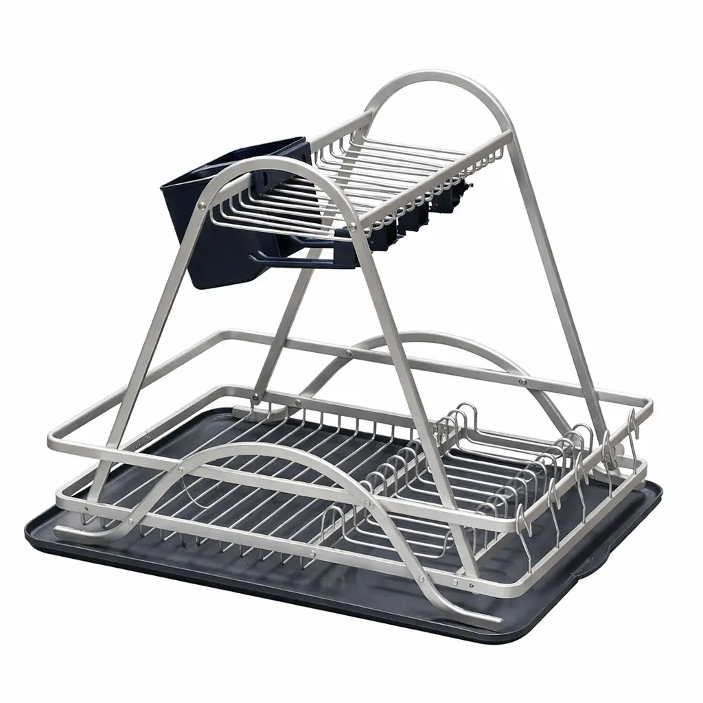 Égouttoir à vaisselle 2 niveaux en aluminium (gris moderne) 62027