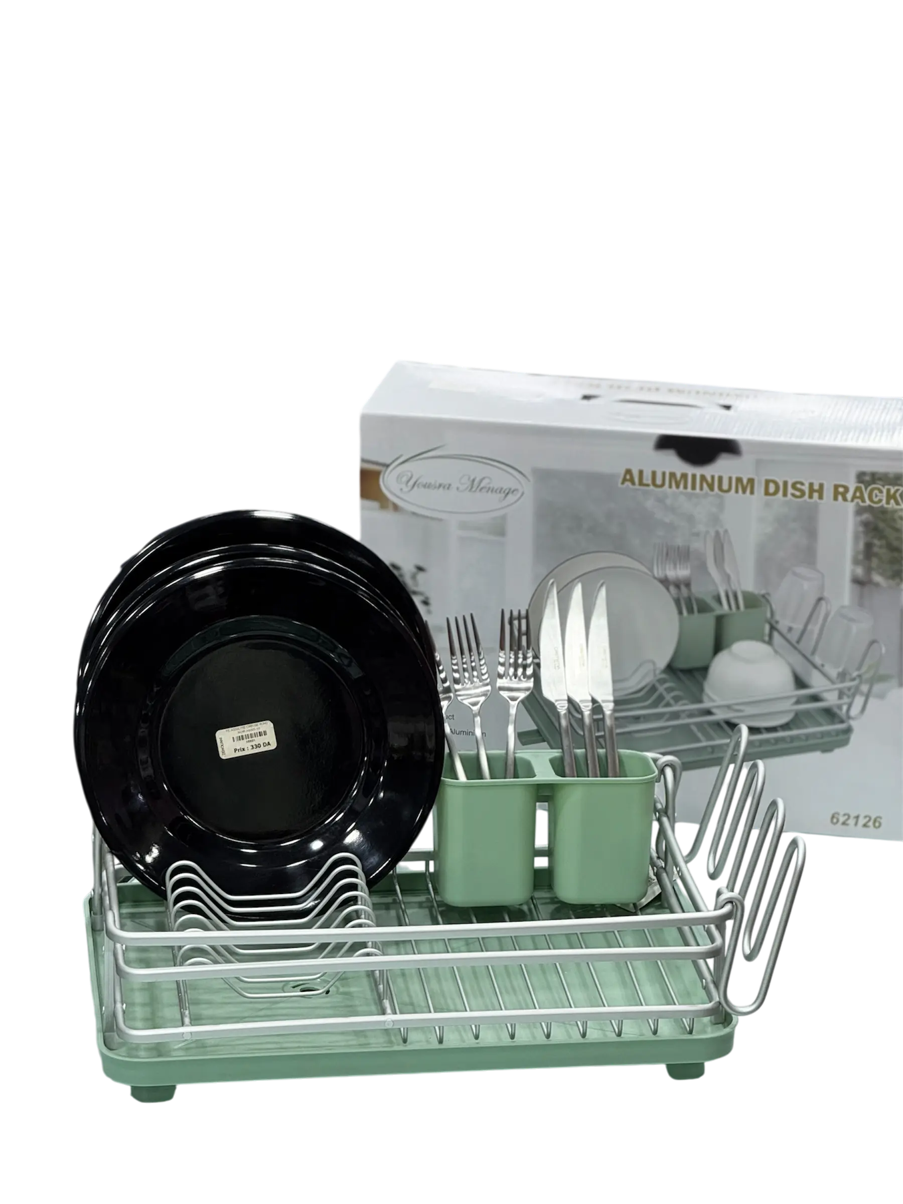 Égouttoir à vaisselle compact en aluminium avec bac vert 62126